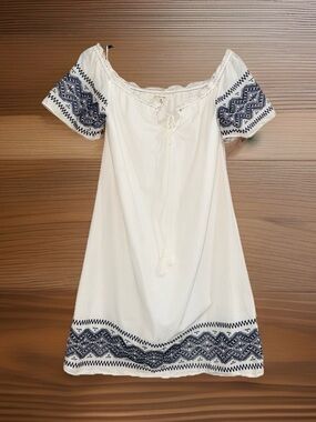 Sophie Max Women’s Embroidered Cotton Peasant-Style Batiste Dress -S-EC